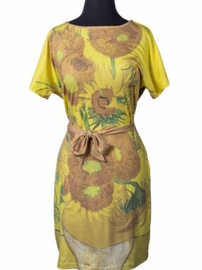 Sunflower Yellow Floral Mini Dress inspired by Van Gogh